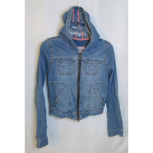 ABERCROMBIE Hooded Jean Jacket Size XL Girls Zipper Pockets Denim Blue